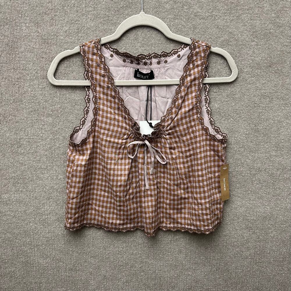 Few Moda Cora Top Gingham Cottagecore Coquette Ribbon Tie Cropped Tank Small NWT